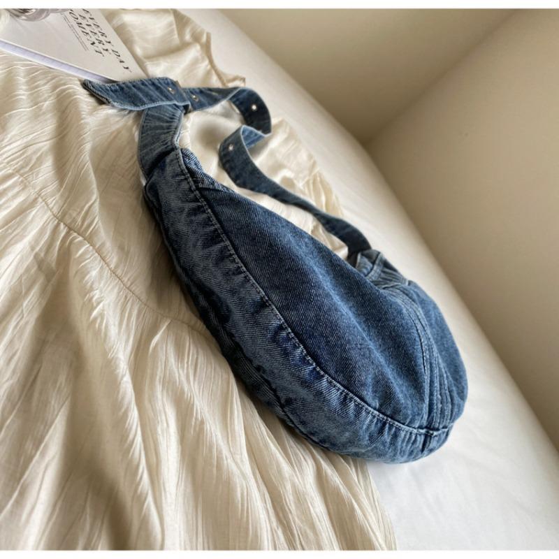 College Student Shoulder Bag Japanese Harajuku Denim Bag Girls Korean Versatile Crossbody Bag Women Shoulder Dumpling Bag