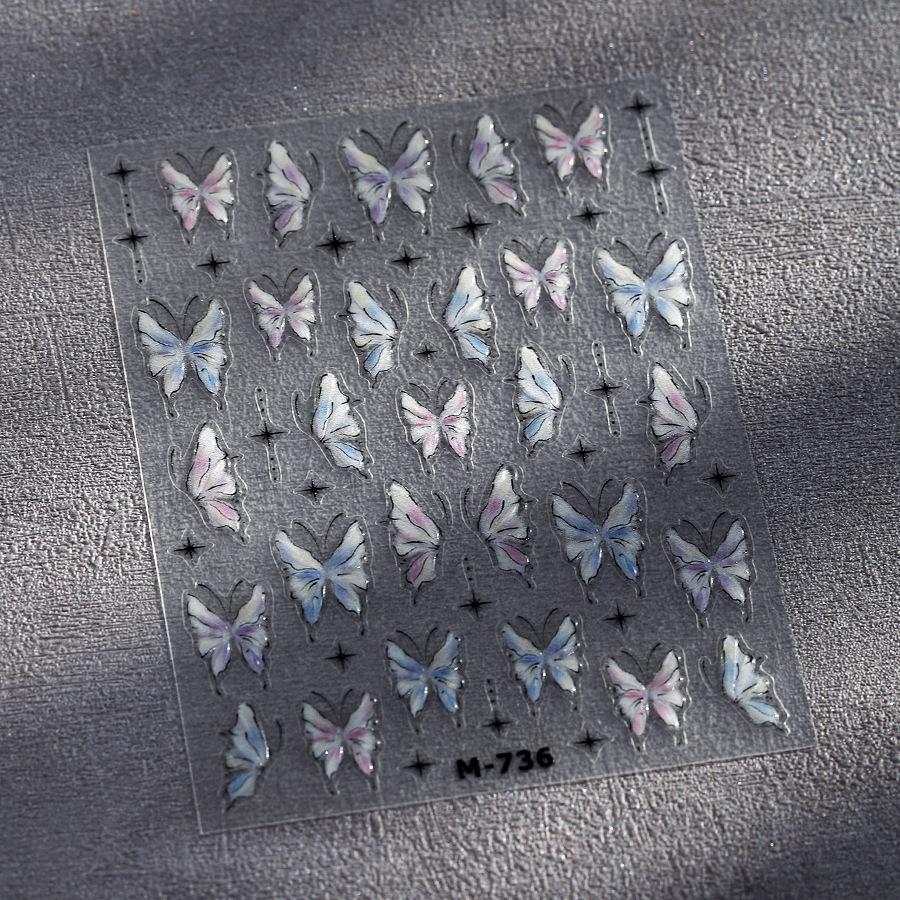5D illusion polarized butterfly nail sticker pink purple blue fashionable self-adhesive butterfly nail art decoration sticker