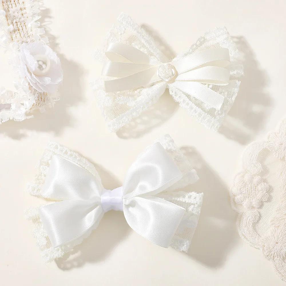 LOVEKIKI White Lace Hair Bows Clip Girls Wedding Headwear Hairpins Ribbon Barrettes Kids Headdressr Hair Accessories 2Pcs/lot