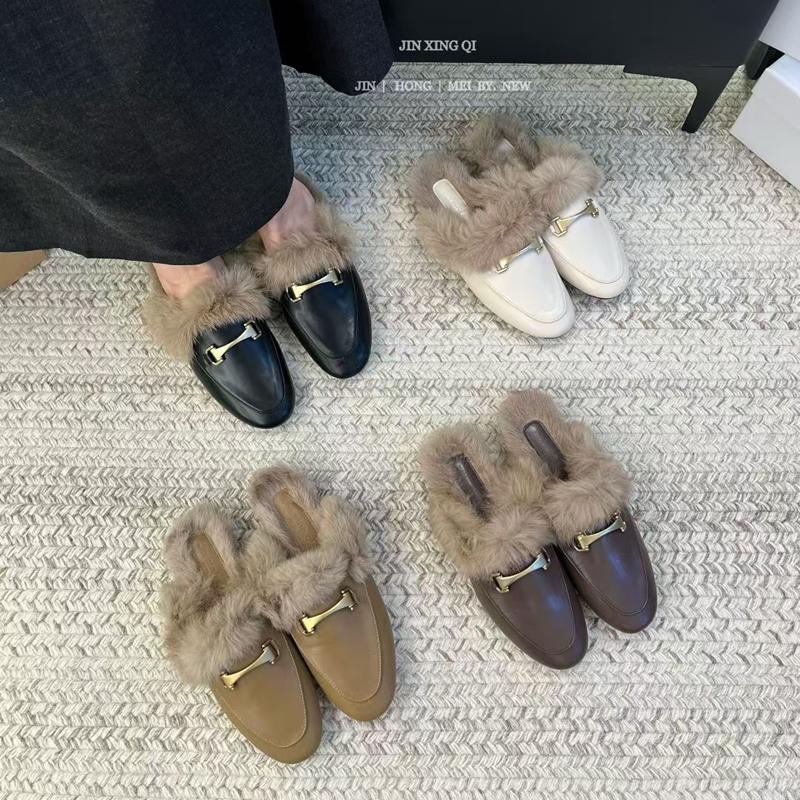 Fashion SUOJIALUN 2025 Winter New Women Fur Slipper Fashion Round Toe Slip On Mules Shoes Soft Flat Heel Outdoor Casual Furry Slides Sho