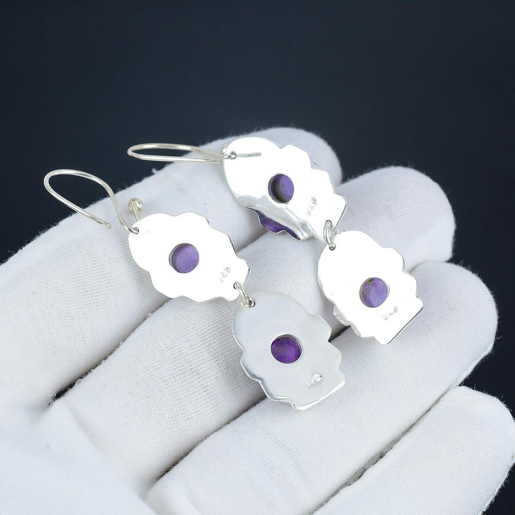 Natural Amethyst Gemstone Hook Earrings 925 Sterling Silver Earring, Handmade Boho Silver Jewelry Dangle Earrings, Party Wear Gifts