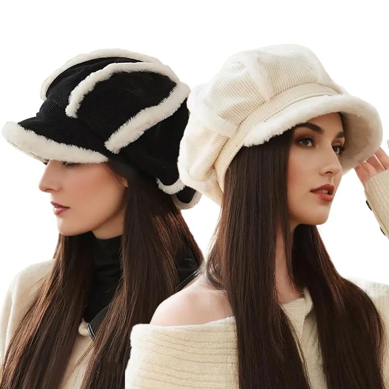 1PC Plush-Lined Gift Corduroy Material Versatile Beret Exquisite Thickened Design Warmth Accessories Elegant 56-58cm