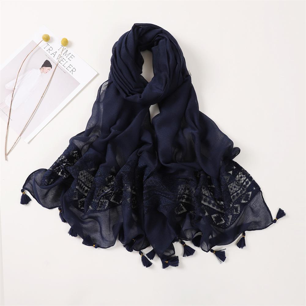 Fashion Autumn Cotton Viscose Scarf Lace Floral Patchwork Shawls Wrap Neck Hair Tie Band Beach Hijab Head Female Foulards Snood