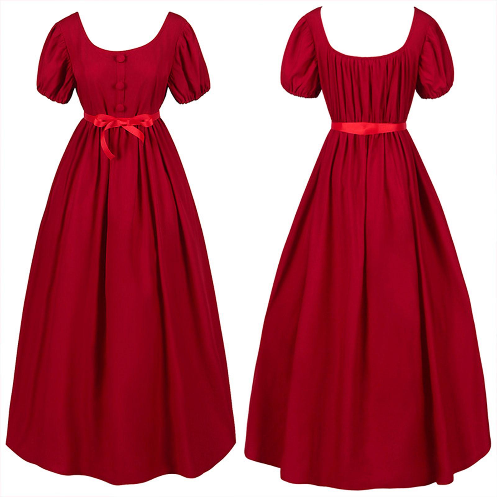 

Gothic Dresses For Women Fashion Gown Vintage Dress Short Sleeve Cosplay Party Evening Night Formal Long Dress XL красный
