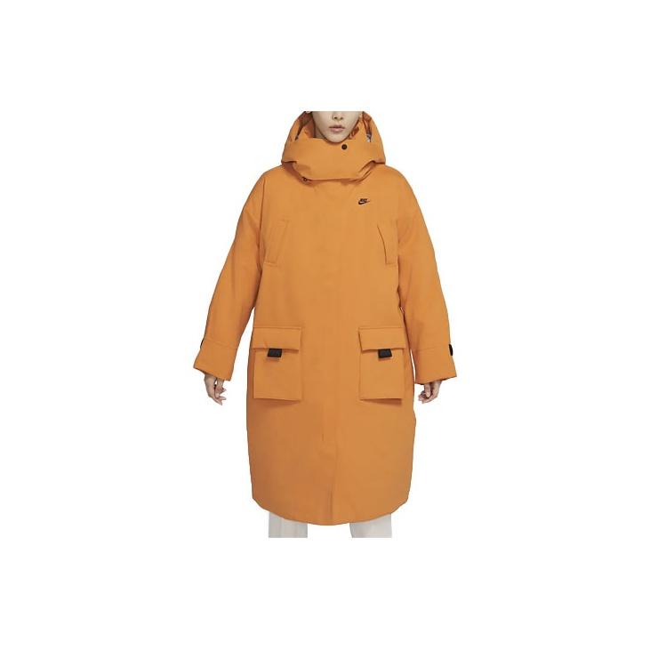 Nike Casual Logo Solid Long Hooded Cotton Coat Women Coats Light-Curry-Yellow DD4659-738