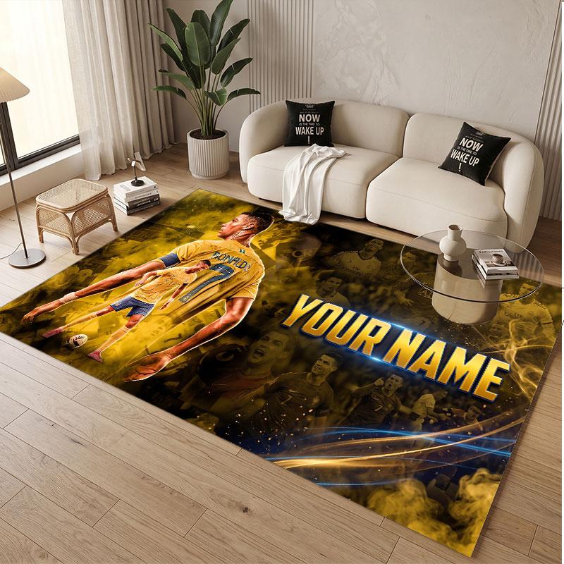Custom Rug Cristiano Ronaldo Pattern Print Name Text Soft Non‑Slip Floor Carpet for Home Indoor Decoration