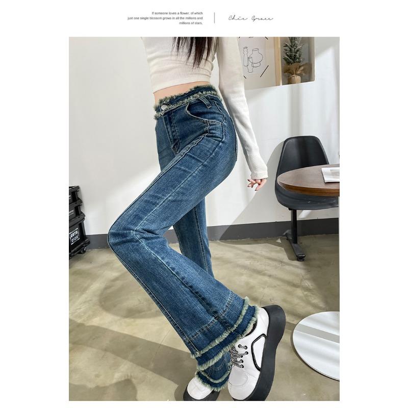 Vår och höst damjeans med hög midja Elastiska smala tunna jeansjeans med breda ben och mikroflare byxor