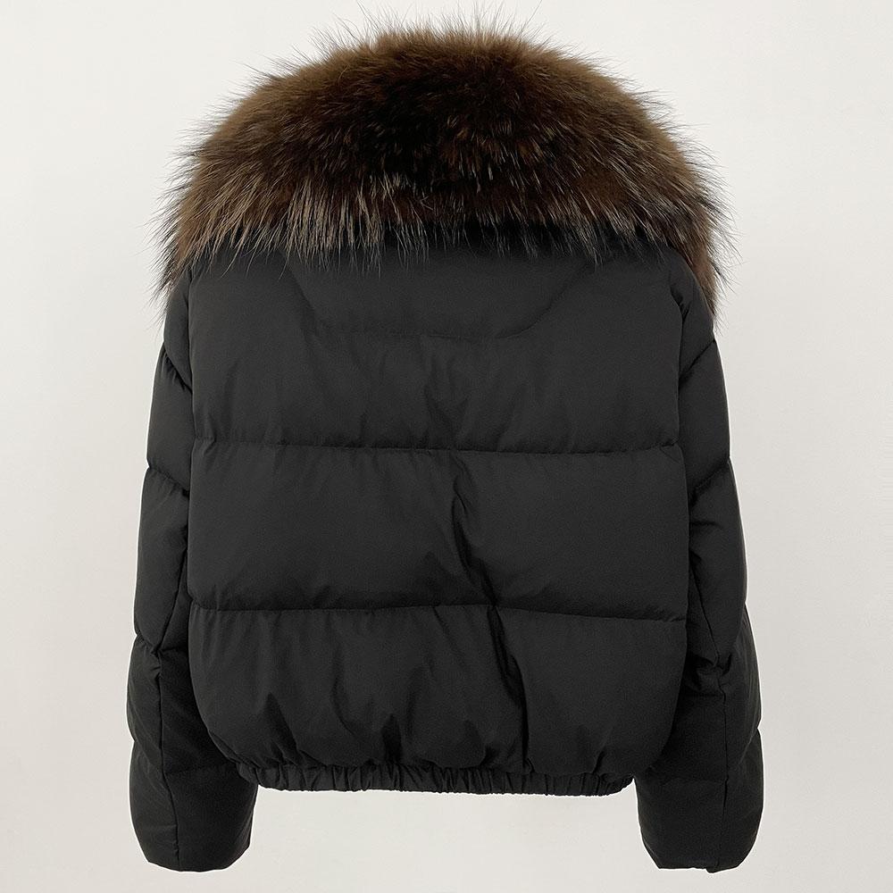 OFTBUY Geacă de Iarnă Femei Guler Mare din Blană Naturală de Raton Real, Gros, Cald, Puf de Rață, Scurt, Îmbrăcăminte Exterioară, Streetwear, Larg, Casual