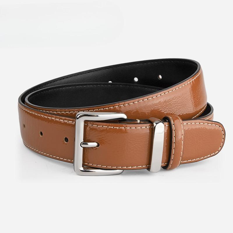 

New Classic Lacquered Leather Women s Belt Head Layer Cowhide Pin Buckle Decorative Trousers Jeans Cowhide Belt Women 105cm