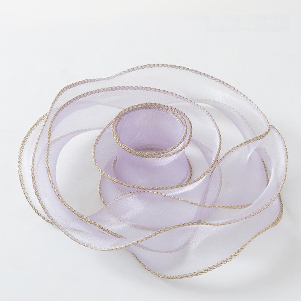 10yards Organza Ribbon Golden Wave Wired Ribbon Gift Bouquet Packaging,Handicrafts,Christmas Birthday Wedding Party Decoration
