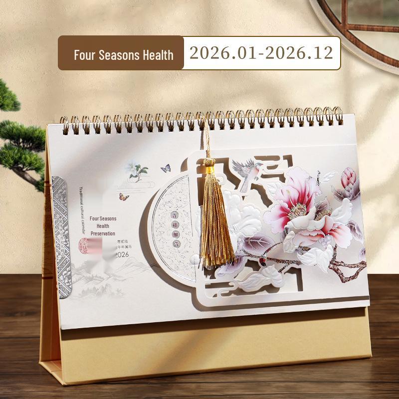 2026 Embossed Hollow Desk Calendar with Tassel - Simple Office Planner & Self-Discipline Tracker