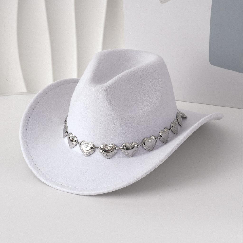 European and American hollow metal oversized love chain hat chain hip hop punk cowboy hat top hat retro felt hat