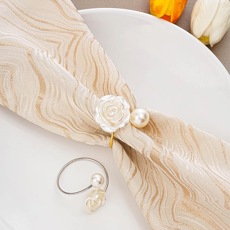 Popular Creative Rose Flower Faux Pearl Napkin Ring - Metal Rose Napkin Buckle