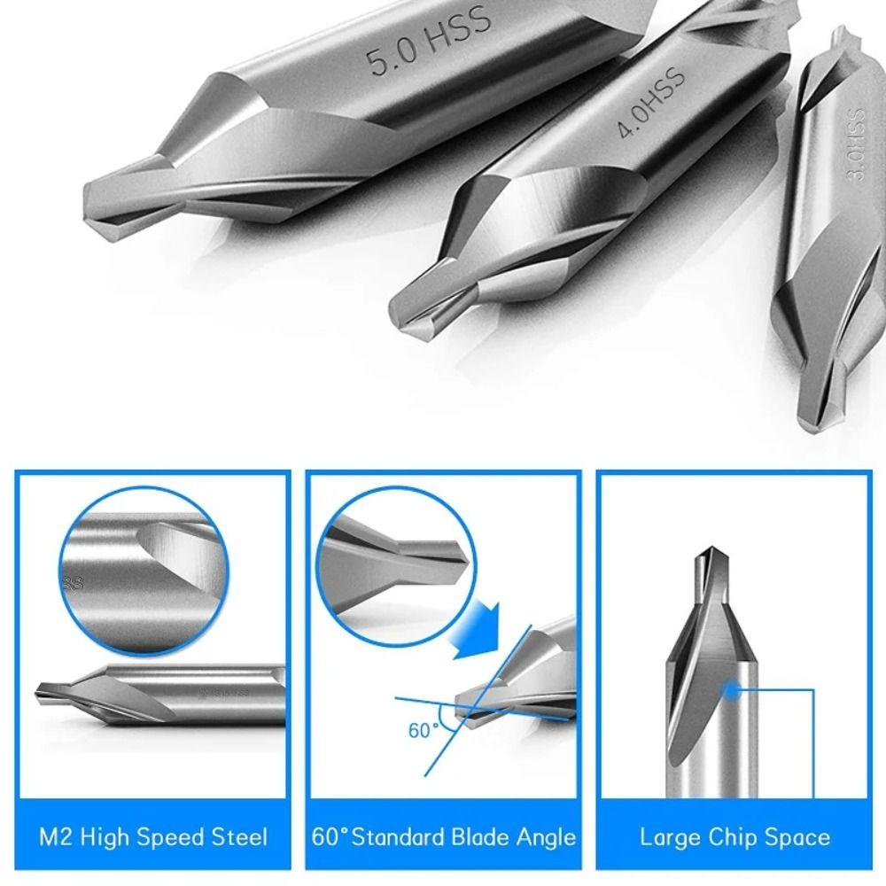 5/6Pcs Conical Hole Center Drill Bits 60-Degree Angle Countersink  Drill  Lathe Metalworking