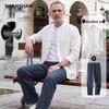 SHANSHAN Men's 100% Linen Stand-Up Collar Shirt & Pants Set