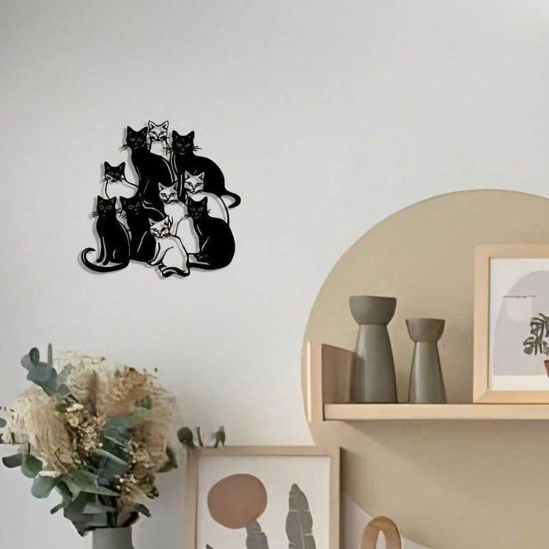 En gruppe katter minimalistisk metall på veggkunst - Moderne hjemmedekor for soverom, stue eller bad.
