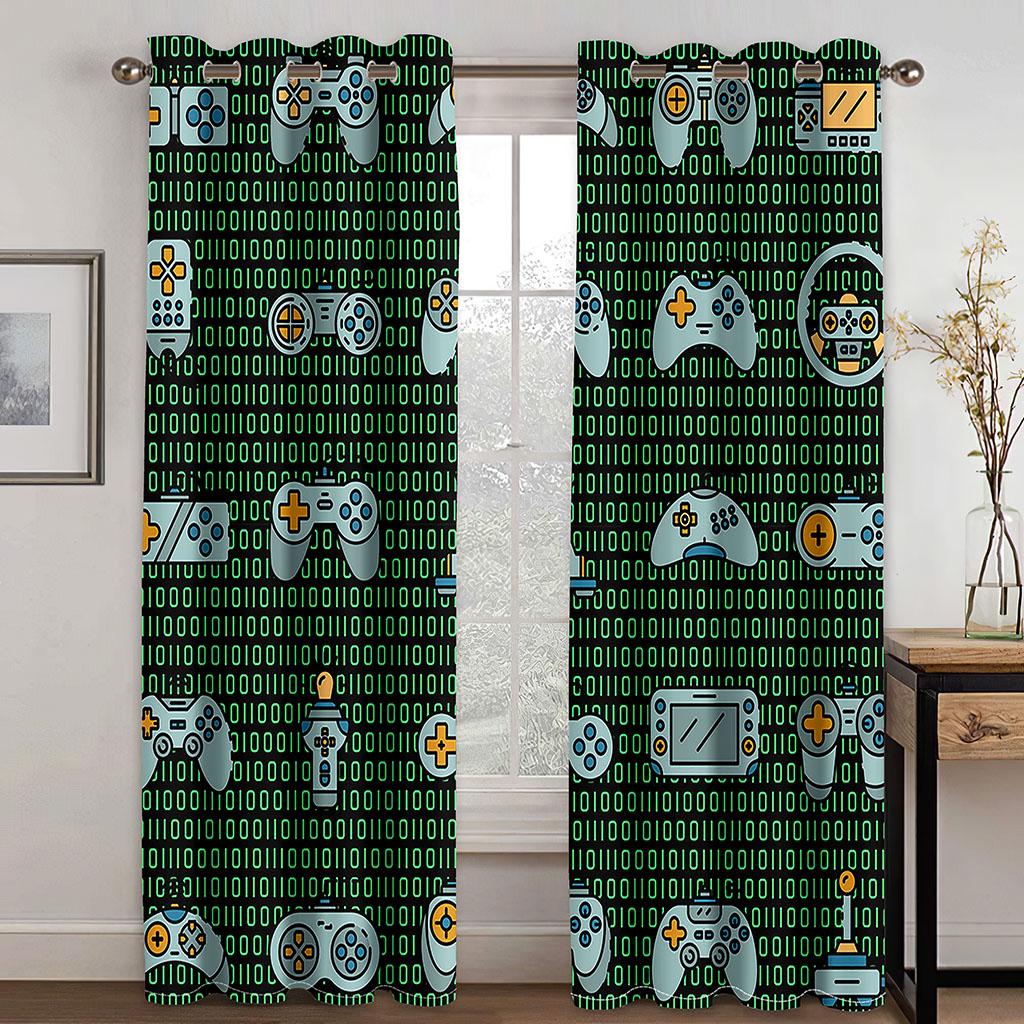 2pcs Gamer Gamepad Controller Window Curtains Drapes for Living Room Boys Bedroom Gaming Room Home Decor Door Playing Video Game