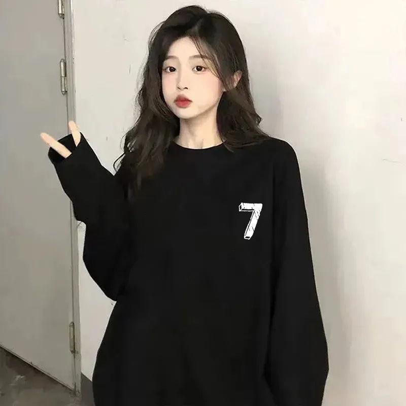 Women's Trendy Pure Cotton Long Sleeve Printed T-Shirt - New for Spring/Autumn 2025, Round Neck, Loose Fit Base Layer