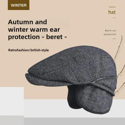 Entenschnabelmütze für Herren im Herbst und Winter mit Ohrenschutz – Britische Baskenmütze im Retro-Stil für Menschen mittleren Alters und ältere Menschen