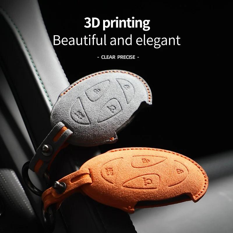 Interior Mouldings 7 Buttons Car Key Case For Hyundai Grandeur GN7 Kona Ev 2023 lonic 6 Auto Smart Remote Suede KeyChain Cover S