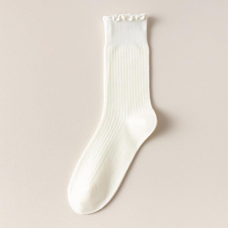 Lace Pile Pile Women's All-season Versatile Casual Cotton Socks, Ruffled Mid-calf Socks for Women