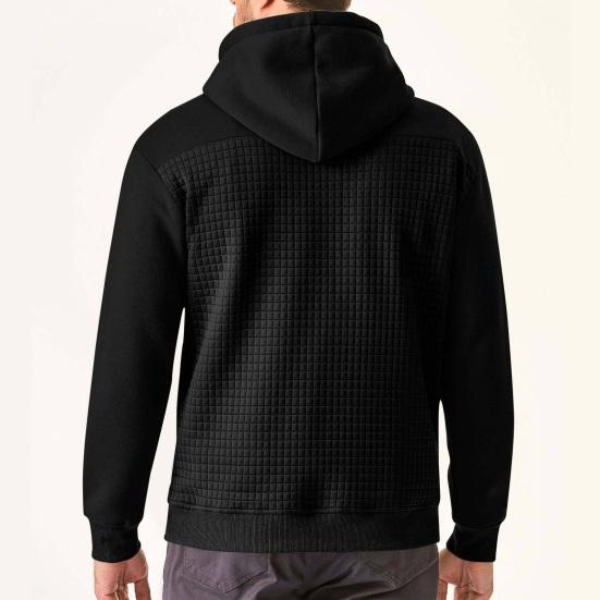 Kapuzenpullover für Herbst und Winter, Waffelstruktur, mit Kapuze, Kordelzug, lange Ärmel, Kontrastfarbe, locker, sportlich, lässig, für den Alltag, mittellanges Oberteil