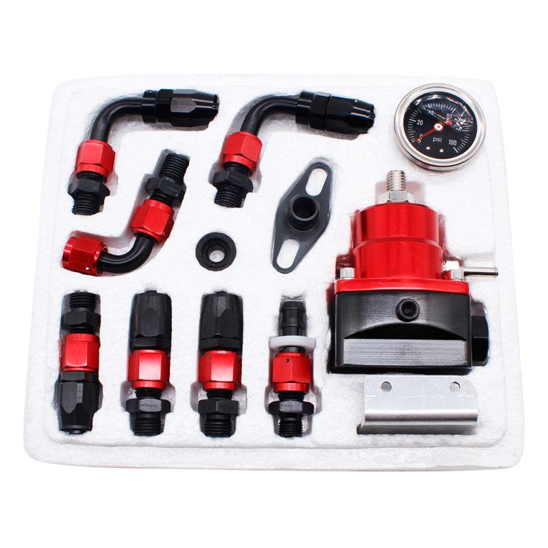 DEFT Regulador de Presión de Combustible Ajustable Universal Aceite Manómetro 100psi Conexión AN 6 Regulador de Presión de Combustible EFI Extremo-Negro Azul