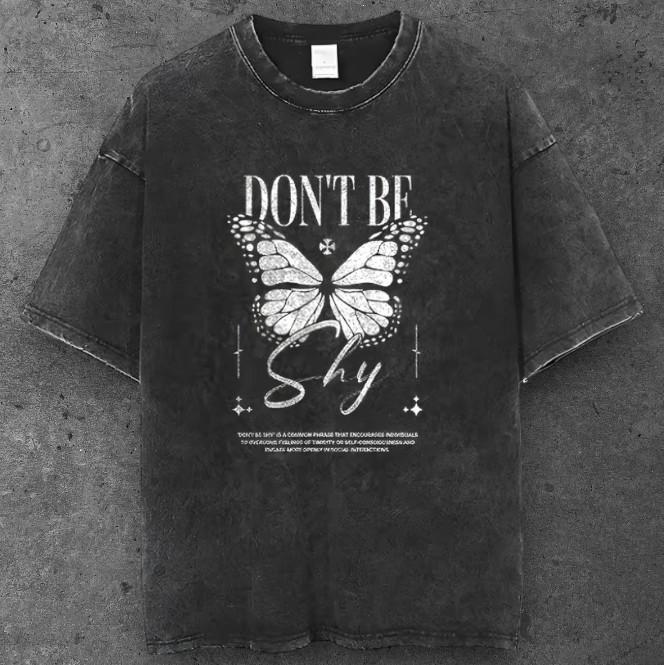 Unisex Butterfly Slogan Oversized T Shirt Washed Black Y2K Streetwear S-2XL S разноцветный