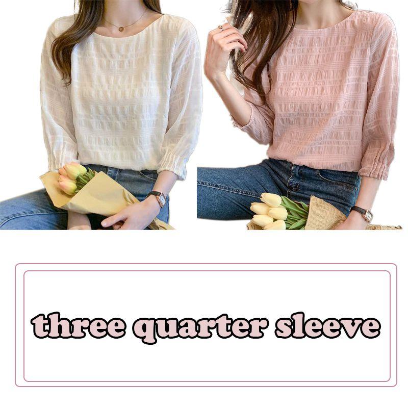 Elegant Korean Style Spring And Summer Blouse With Seven-part Sleeves For Versatile Wear