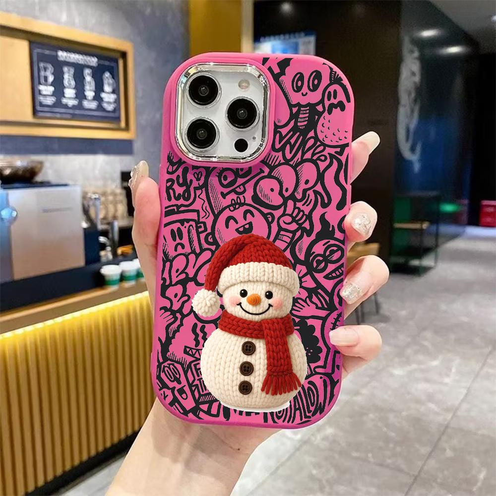 Phone Case: 2D Flat Design Suitable for iPhone 18 17 16 15 14 13 Pro Protective Case, Couple Style, Crochet Snowman, Christmas and Halloween Gift