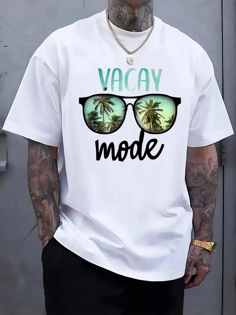

Vacay Mode Graphic T-shirt - Black Casual Summer Tee with Fashion Glasses & Palm Tree Design M