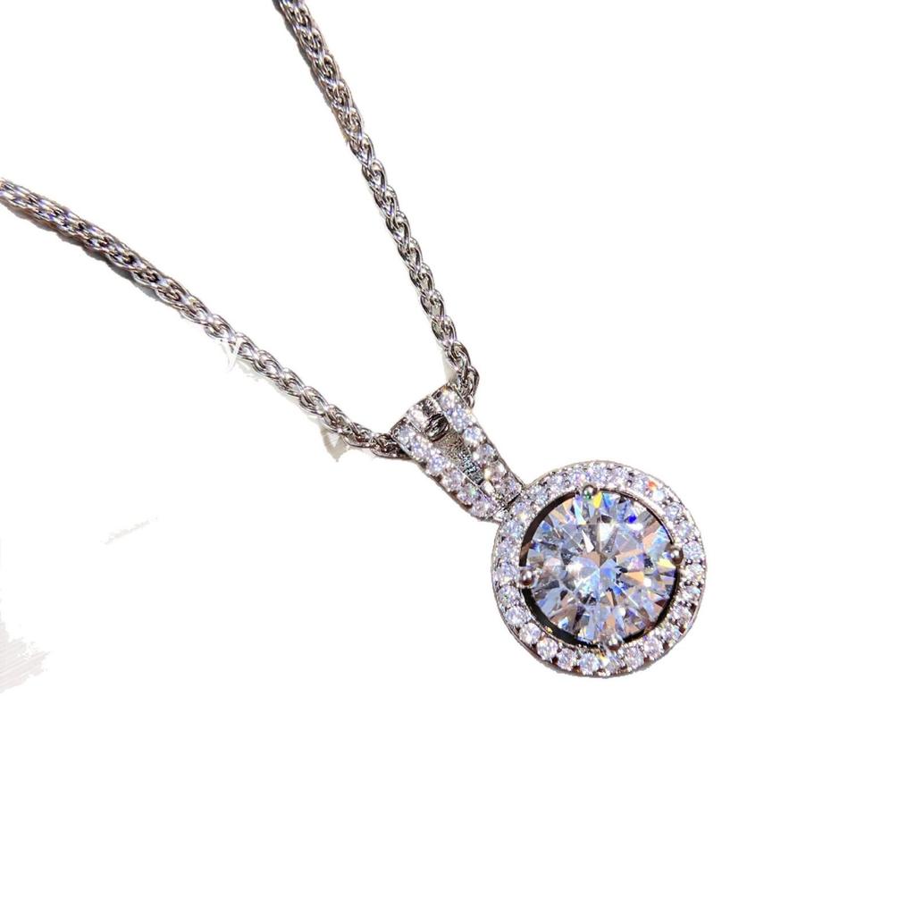 Versatile 3-Carat Faux Moissanite Pendant with Diamond Circle Clavicle Chain