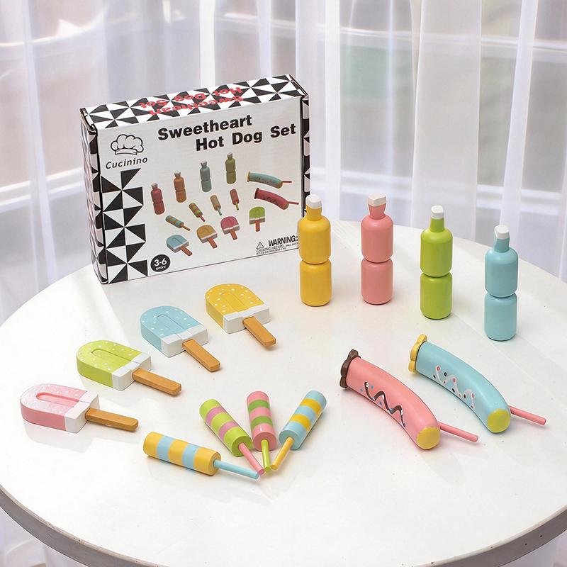 Kids Pretend Play Kitchen Toys Simulation Ice Cream Wooden Food Set Pretend Cooking Game Educational Toys For Toddlers Girl Gift