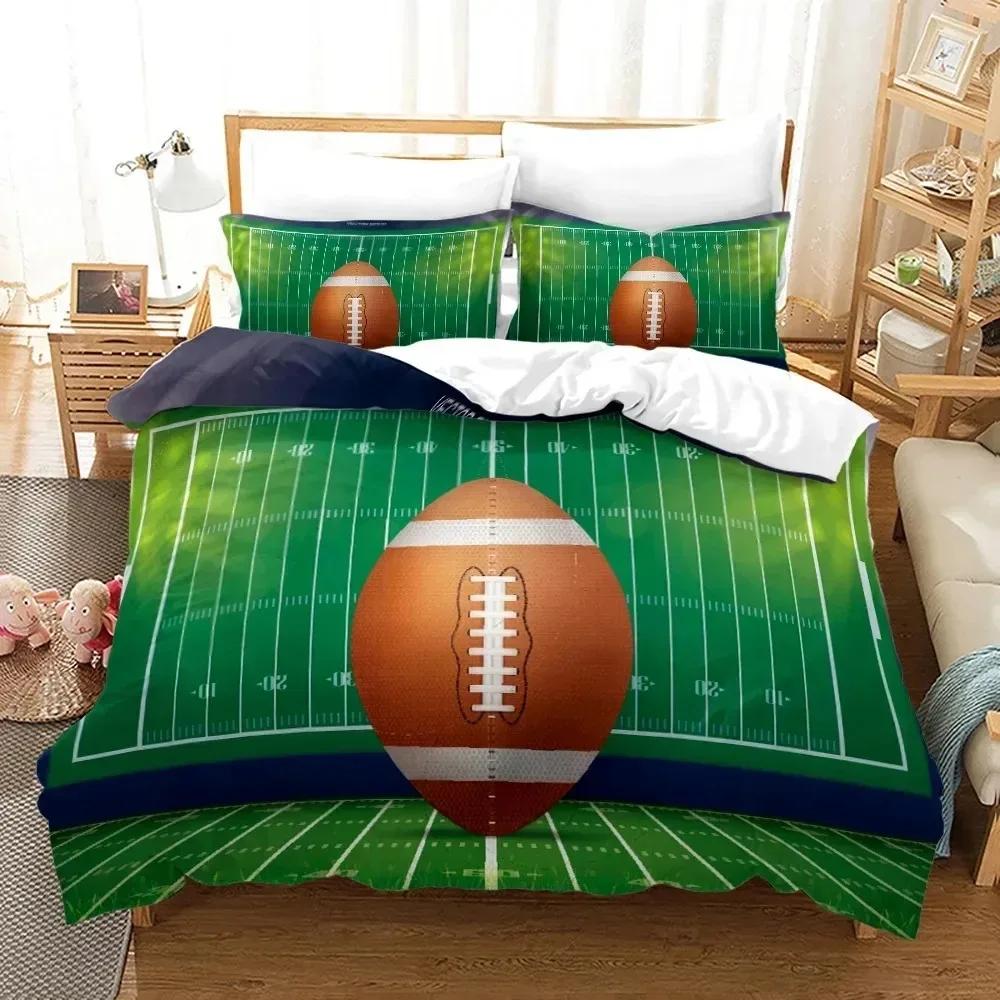 Copripiumino Calcio King Queen Size Set Biancheria da Letto Gioco Rugby Per Ragazzi Adolescenti Uomini Appassionati di Sport Atleti Copripiumino in Poliestere
