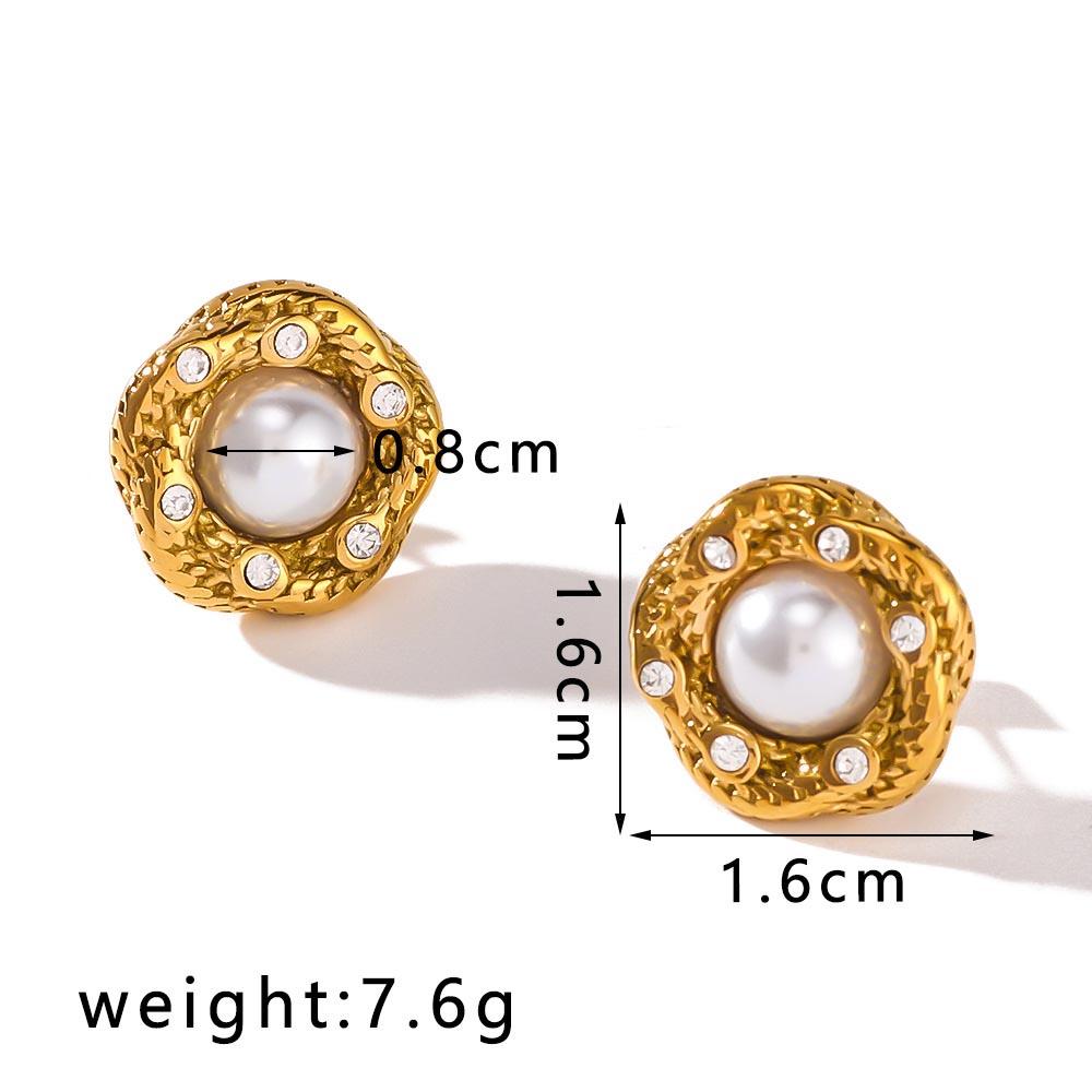 

Stainless Steel Pearl Charm Earrings For Women Gold Color Cuff Pirece Stud