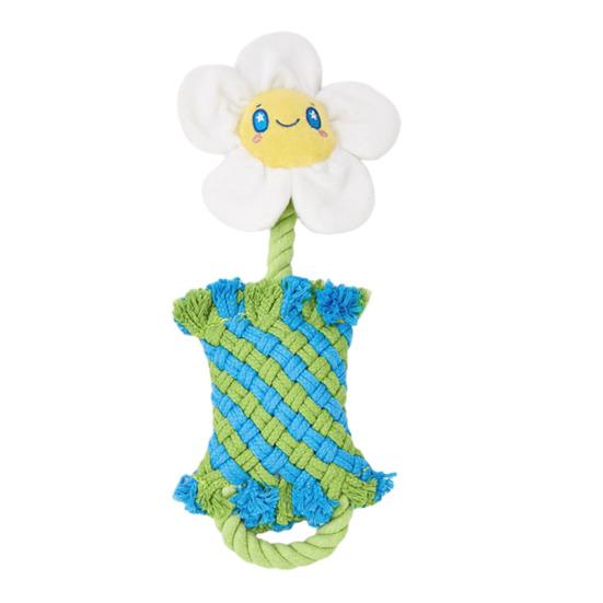 Woven Rope Dog Toy Squeaky Puppy Teething Toy Dog Interactive Tug-of-War Rope Toy for Dogs Teeth Cleaning Entertainment