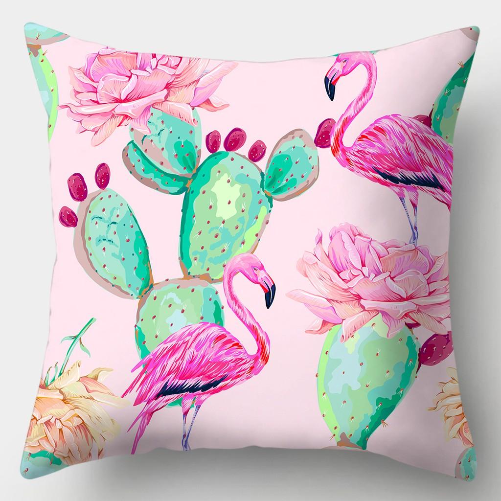 Tropical Flamingo Print Pillowcase Square Peach Skin Sofa Pillowcase Home Decor Pillowcase