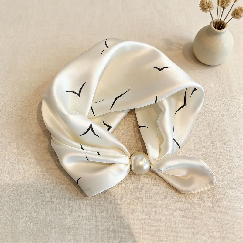 Simulation Silk Satin Temperament Magnetic Suction Small Silk Scarf Women'S Thin Pendant Clavicle Silk Scarf Fashion Versatile Neck Scarf Women