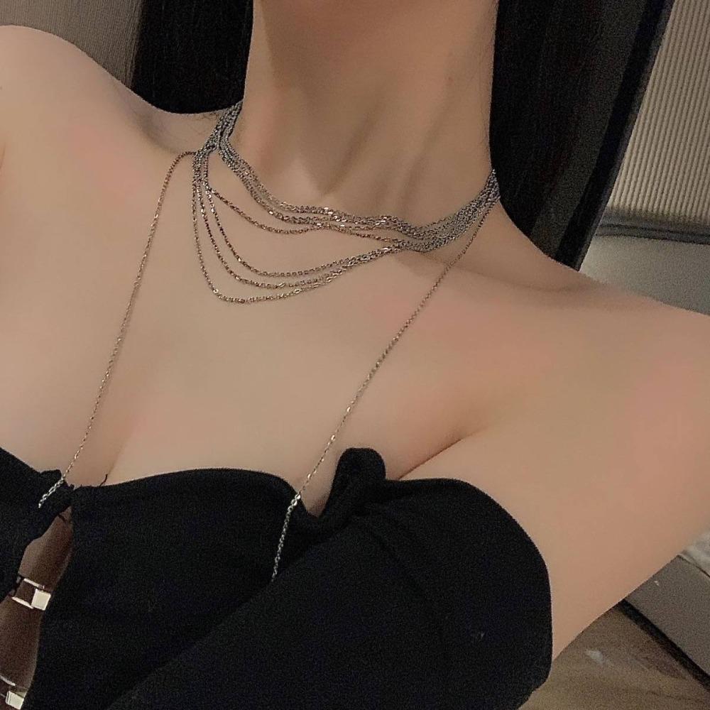 Glitter Flash Fringe Necklace Multilayer Long Sweater Chain Sweet Multi Layer Necklaces Women