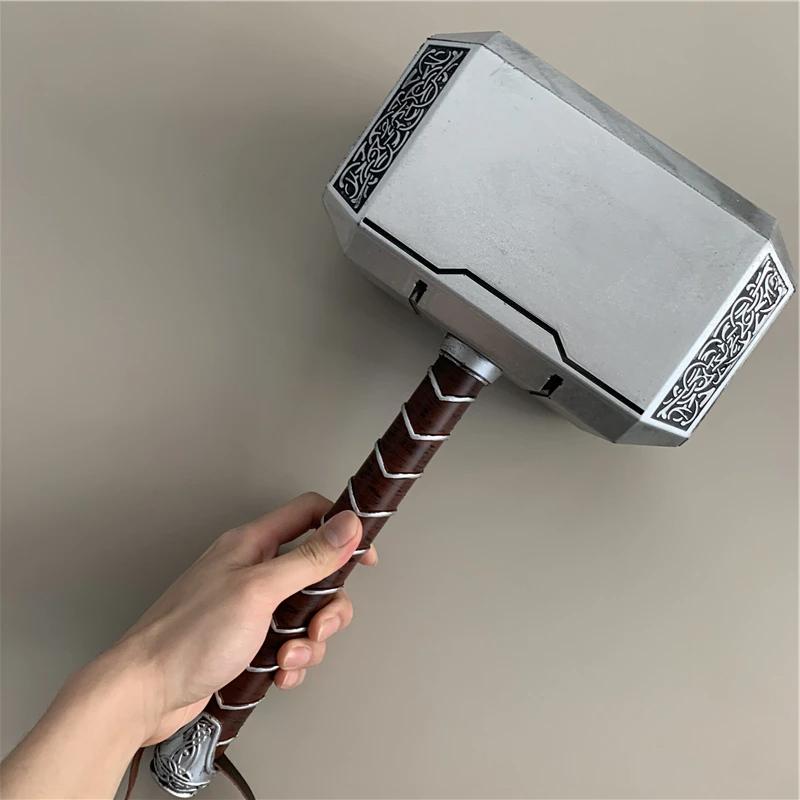 1:1 Thunder Hammer Weapons 44cm Hammer Cosplay Model Role Playing Belt Decor Stage Props Carnival Toy Gift Rubber