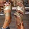 Women's Glitter Two Strap Wedge Sandals Open Toe Soft Sole Comfortable Walking Shoes for Summer Beach Vacation Casual Daily Wear