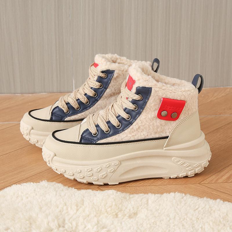 2025 winter velvet high-top little white shoes new Korean version ins female students height increase sports warm leisure K6701