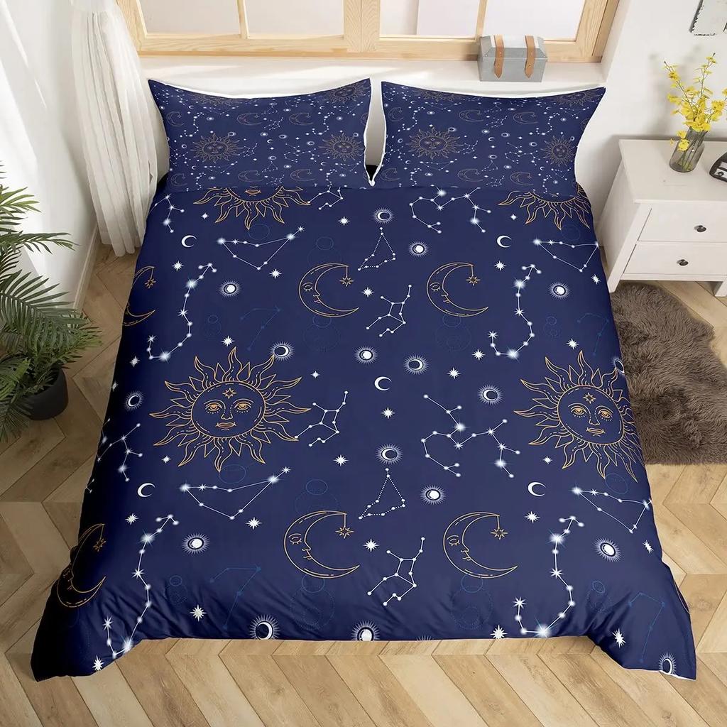 Sun And Moon Duvet Cover Set King Size Purple Liac Dream Catcher Star Bedding Set For Kids Children 2/3pcs Bohemia Quilt Cover