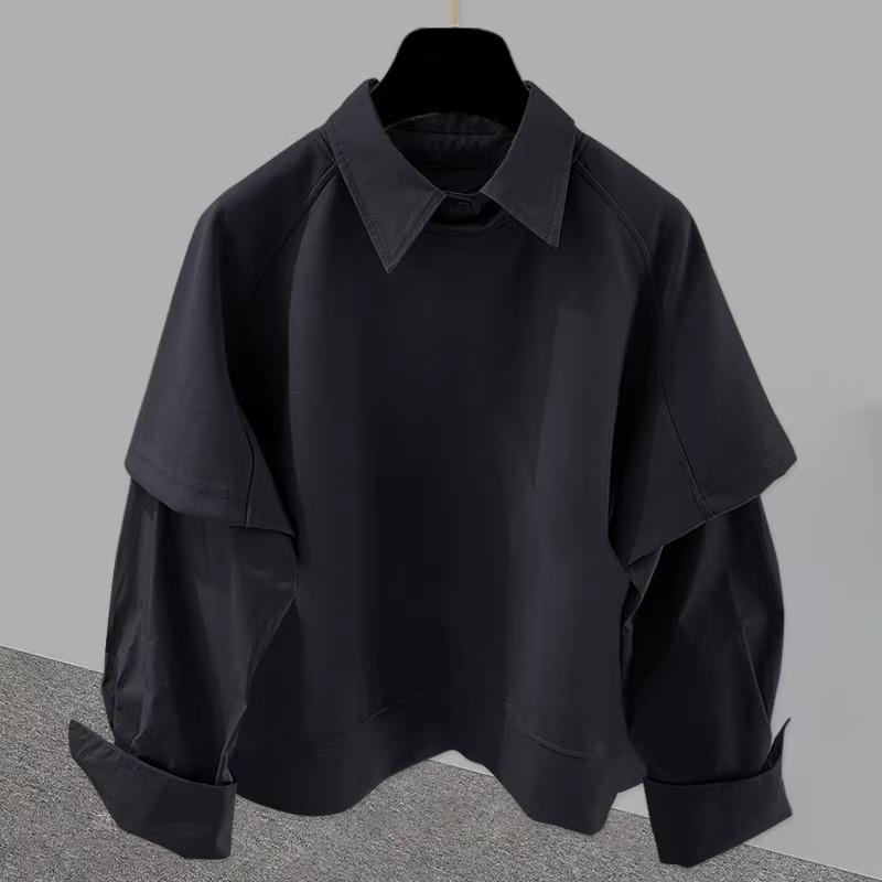 

Two-piece Spliced Long-sleeved Shirt for Autumn Winter Men s Sweatshirt Korean Style Trendy Loose Fashion Versatile Top M чёрный