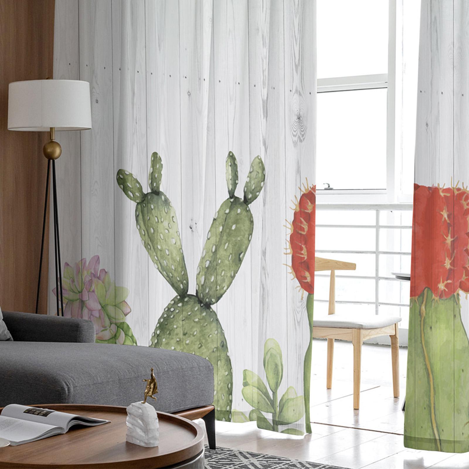 Молодежные прозрачные шторы для спальни с тропическим цветком кактуса — фото 5