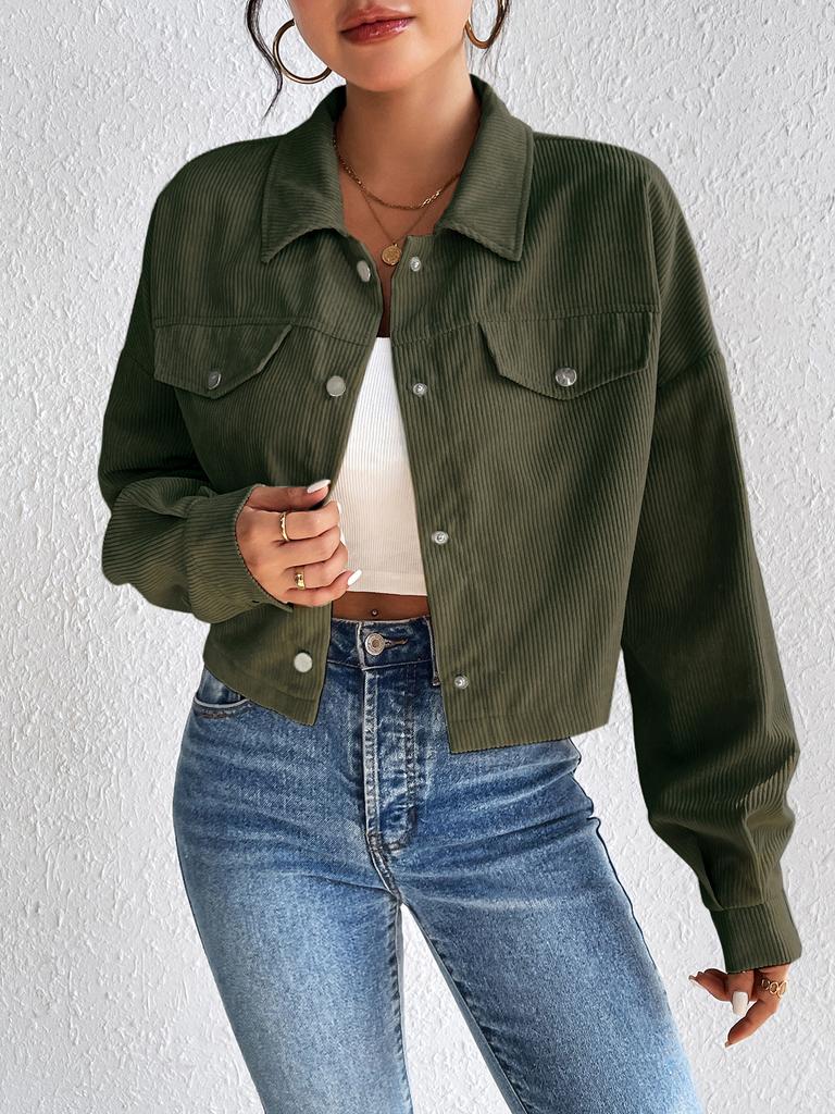 2024 Autumn and Winter Cross-border Amazon Europe, America, Temperament Slim-fitting Short Zipper Cardigan Polo Neck Corduroy Jacket