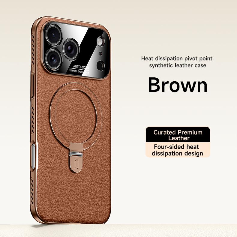 

Вращающийся на 360 градусов чехол из веганской кожи с теплоотводом для iPhone 17 Air 16 Pro Max 15 14 Чехол-подставка Магнитный чехол Новинка iPhone 15 Pro Max темно-коричневого