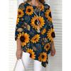New Large Size Botanical Print Fashionable Elegant Round Neck Asymmetric Women's Top