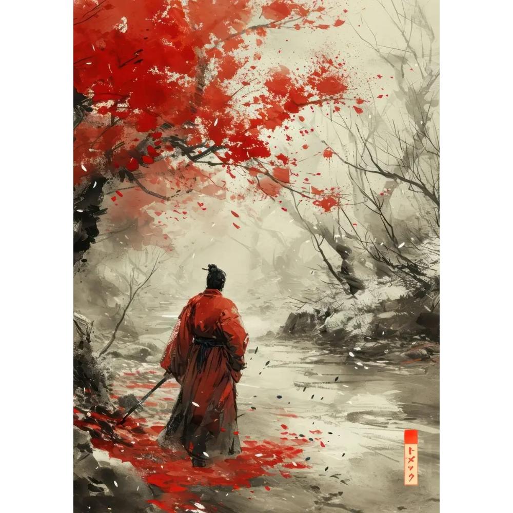 Sumie Japanese Ink Paint Geisha Samurai Landscape Prints Poster Canvas Painting Modern Wall Art Picture Living Room Home Decor