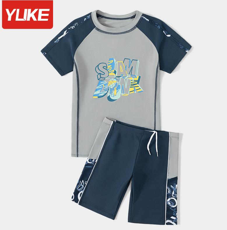 Navy Kids Swimsuit With Polyester Fabric For Water Sports And Sun Protection For Boys And Girls